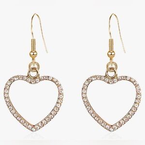Crystal Rhinestones Love Heart Dangle Earrings  Never Worn, NWOT